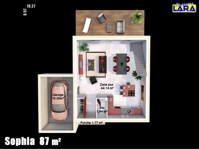Plan maison Sophia 87m² avec garage et étage
