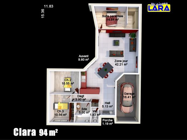Plan maison Clara 94m² moderne 3 chambres garage