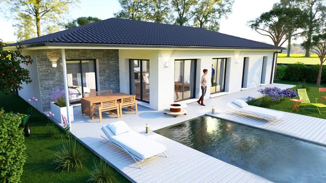 Maison moderne avec piscine et jardin