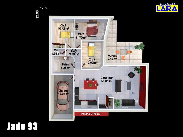 Plan maison Jade 93m² moderne 3 chambres garage