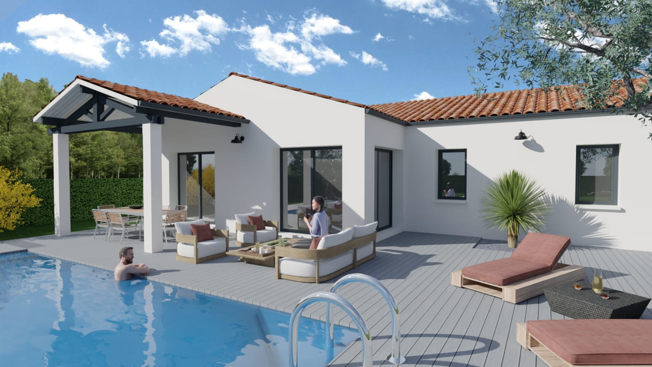 Maison moderne avec piscine et terrasse ensoleillée