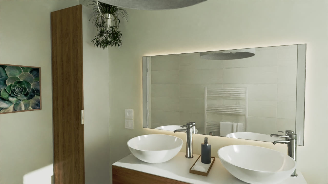 Salle de bain moderne double vasque épurée design élégant