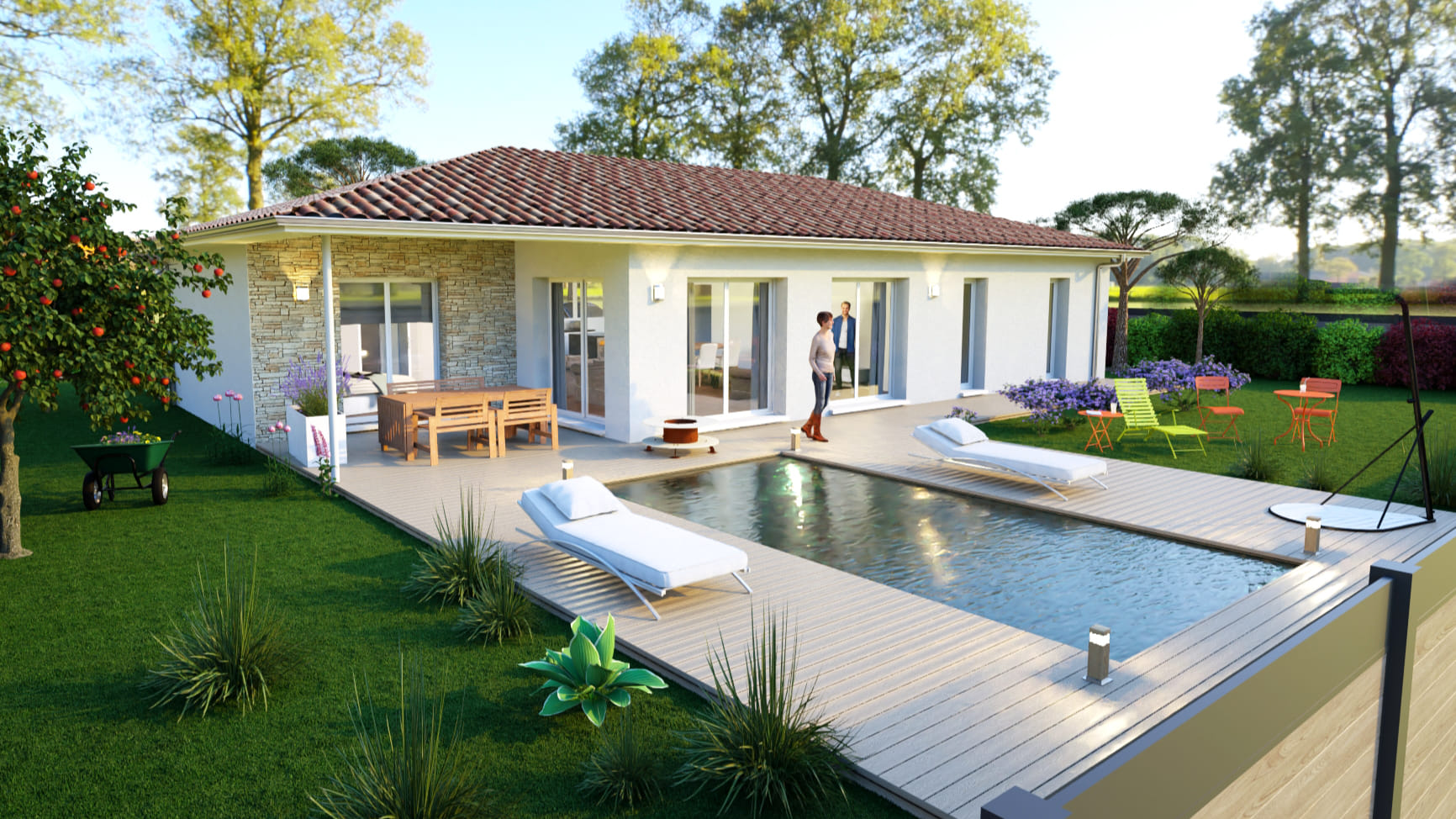 Maison moderne avec piscine et jardin