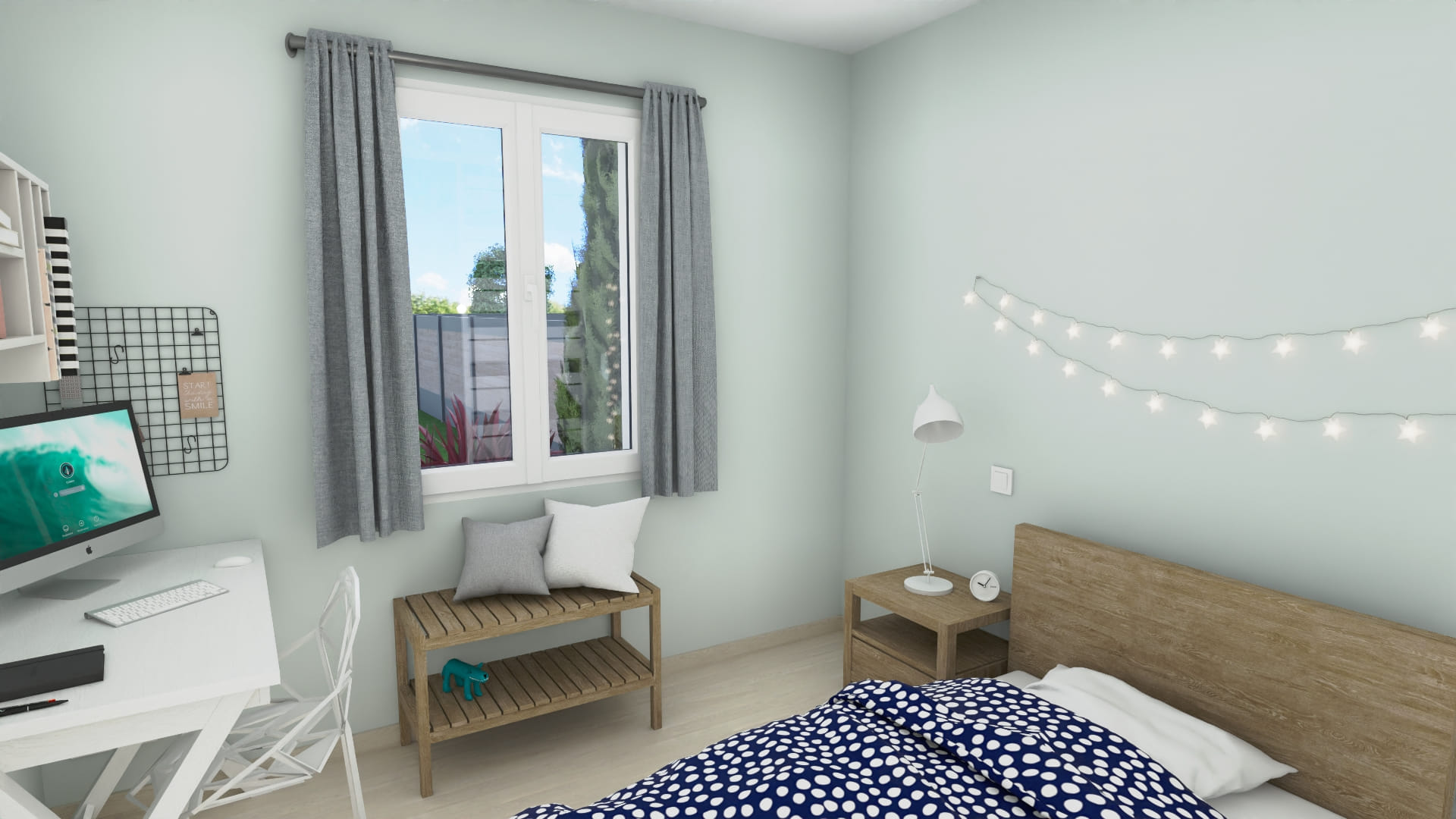 Chambre moderne lumineuse décorée avec style et confort