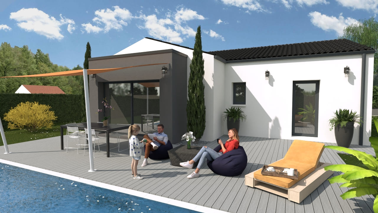Maison et terrasse moderne avec piscine