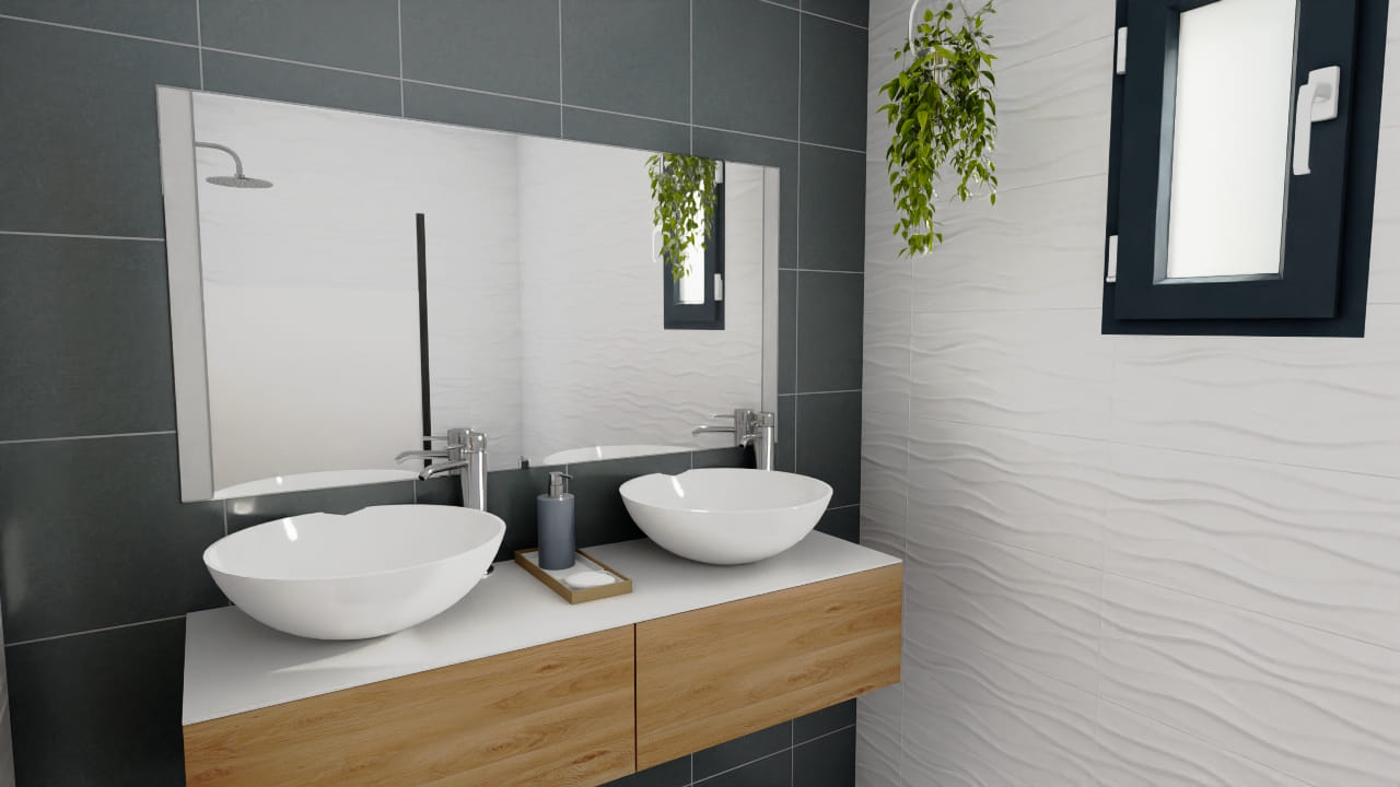 Salle de bain moderne épurée avec double vasque design