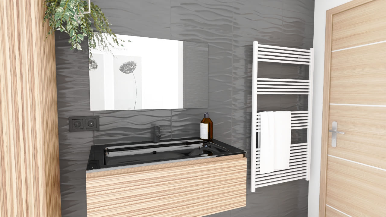 Salle de bain moderne bois gris élégante design épuré