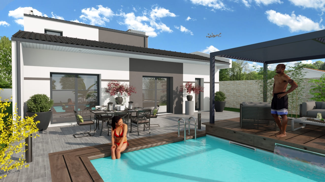 Maison moderne avec piscine et terrasse extérieure