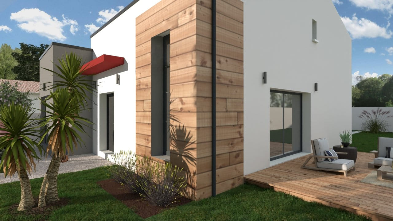 Maison moderne bois blanc terrasse jardin design élégant