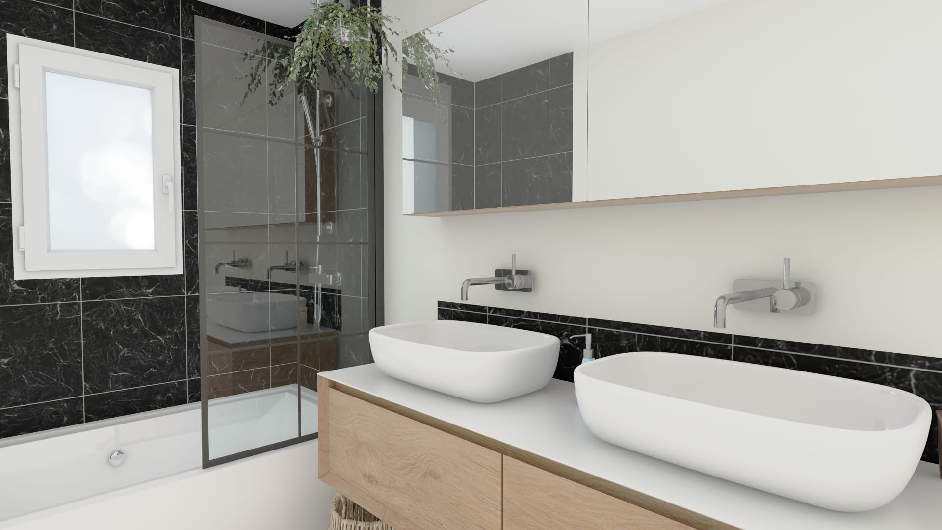 Salle de bain moderne épurée vasques doubles design élégant