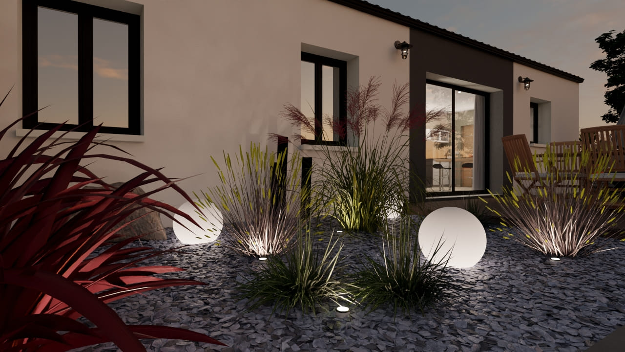 Jardin moderne éclairé design extérieur maison élégante