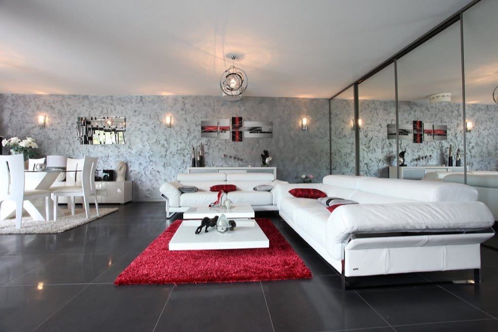 Design intérieur moderne luxe salon avec grand placard miroir