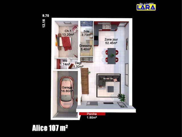 Plan maison 107m² à étage avec garage