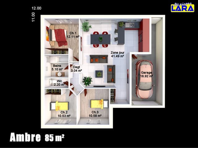 Plan maison moderne Ambre 85m² avec garage