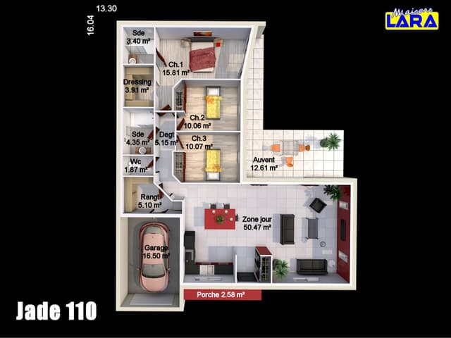 Plan maison moderne Jade 110m² avec garage et terrasse