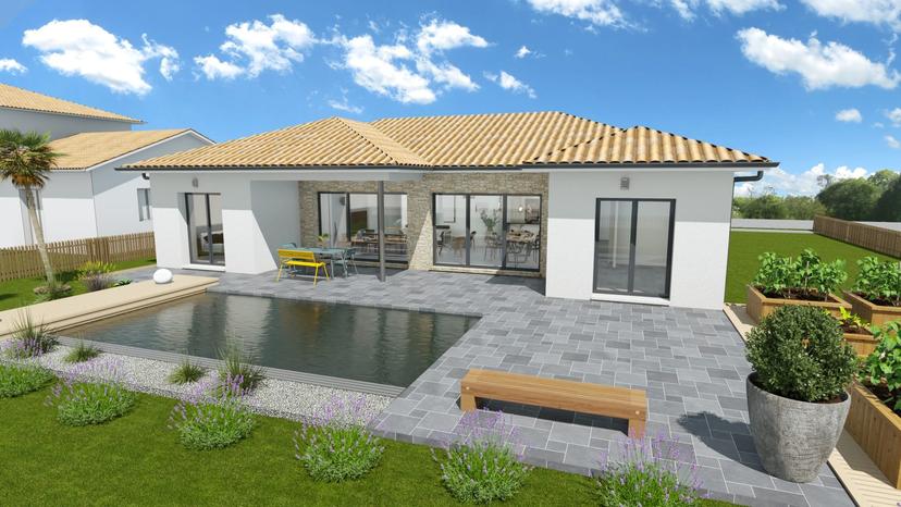 Maison contemporaine avec piscine et jardin paysager