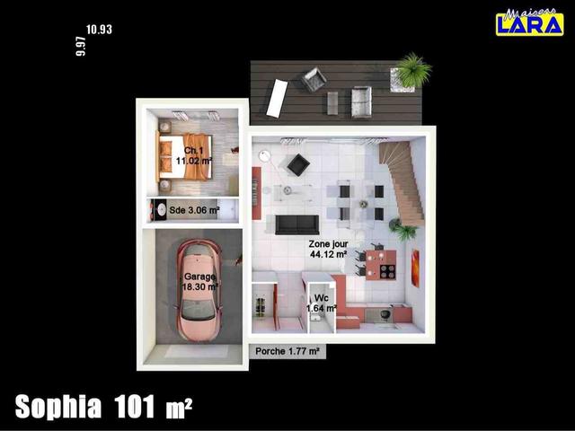 Plan maison Sophia 101m² avec garage