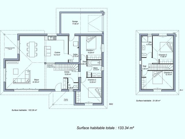 Plan maison spacieux 4 chambres avec étage et garage
