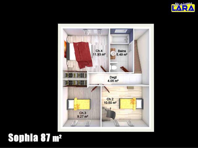 Plan maison Sophia 87m² étage avec 3 chambres