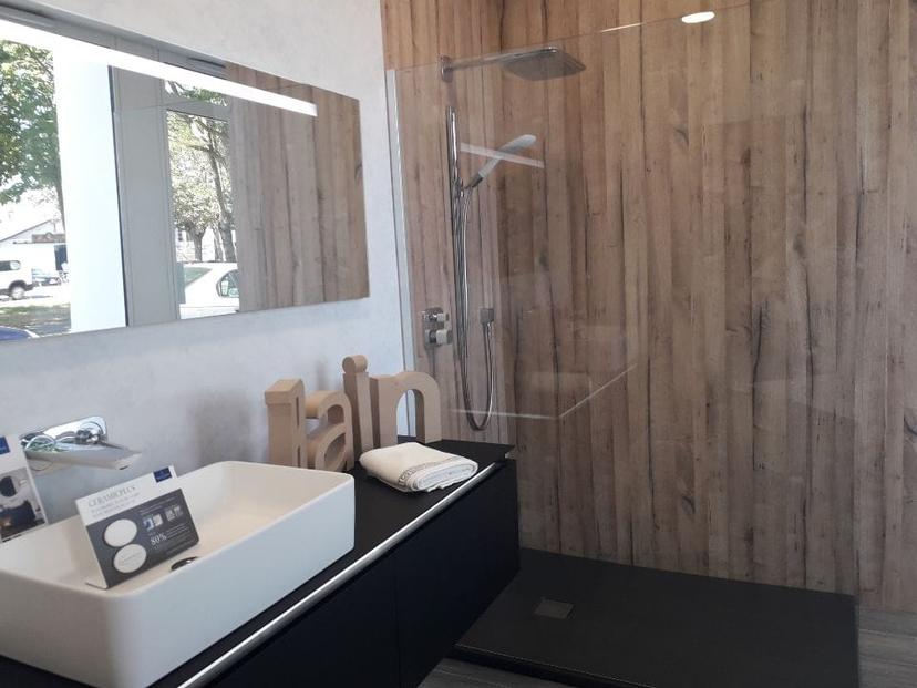 Salle de bain moderne bois et verre