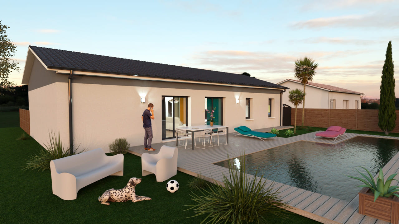 Maison contemporaine avec piscine et jardin