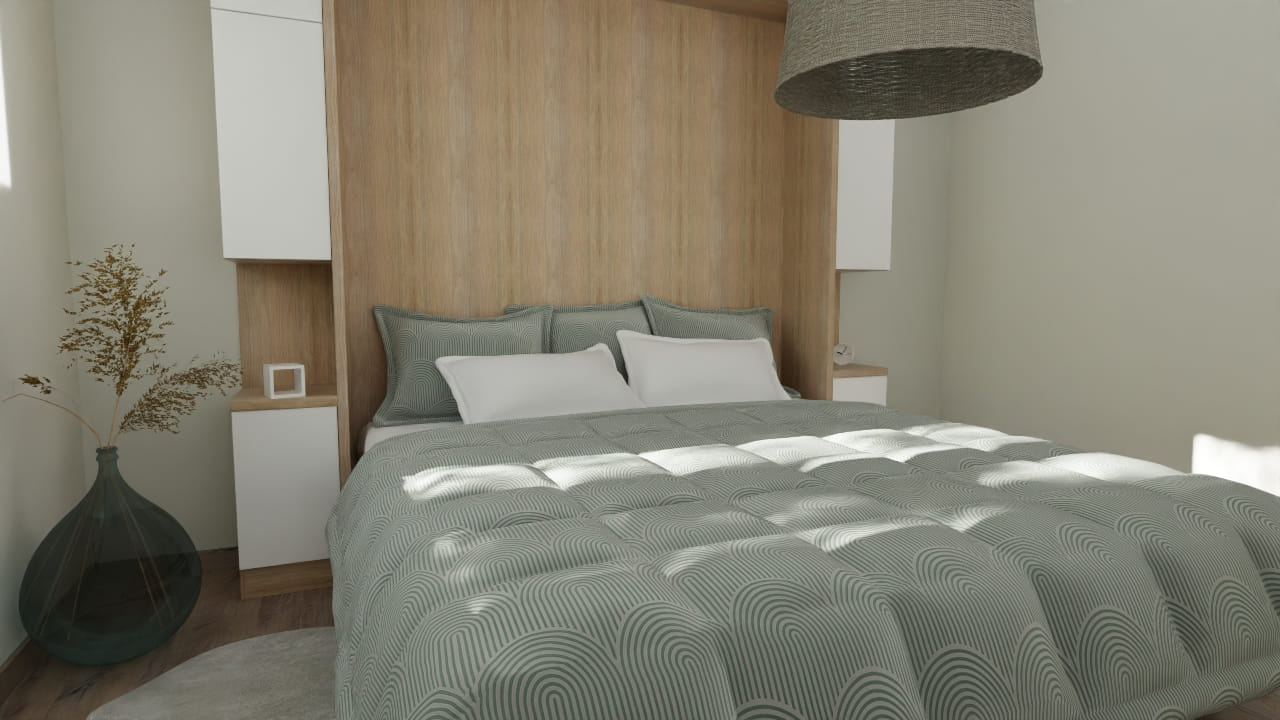 Chambre moderne épurée lit confortable design contemporain
