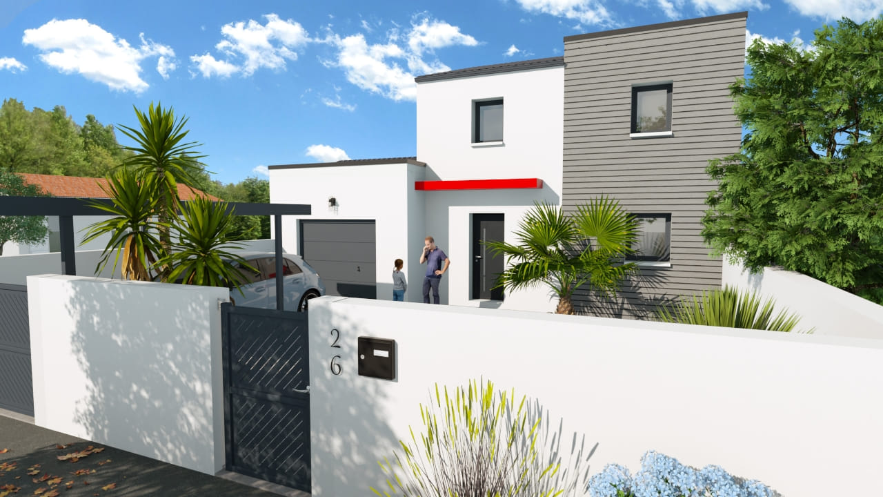 Maison moderne à étage avec jardin et garage