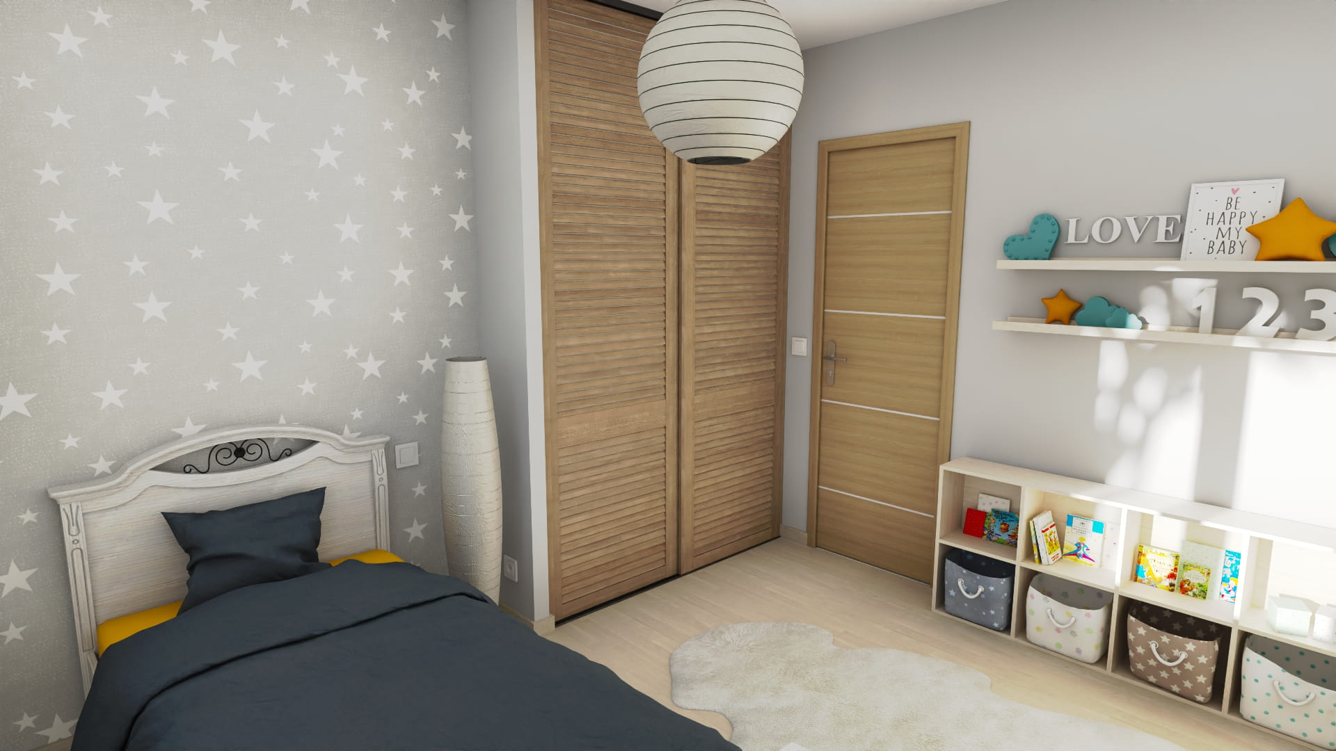 Chambre enfant moderne étoilée, déco tendance, mobilier design