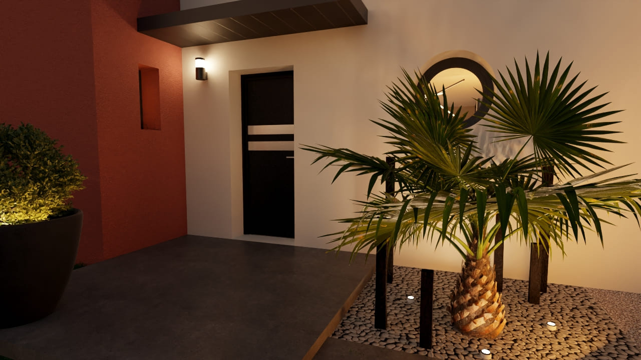 Entrée moderne avec éclairage et palmier decoratif