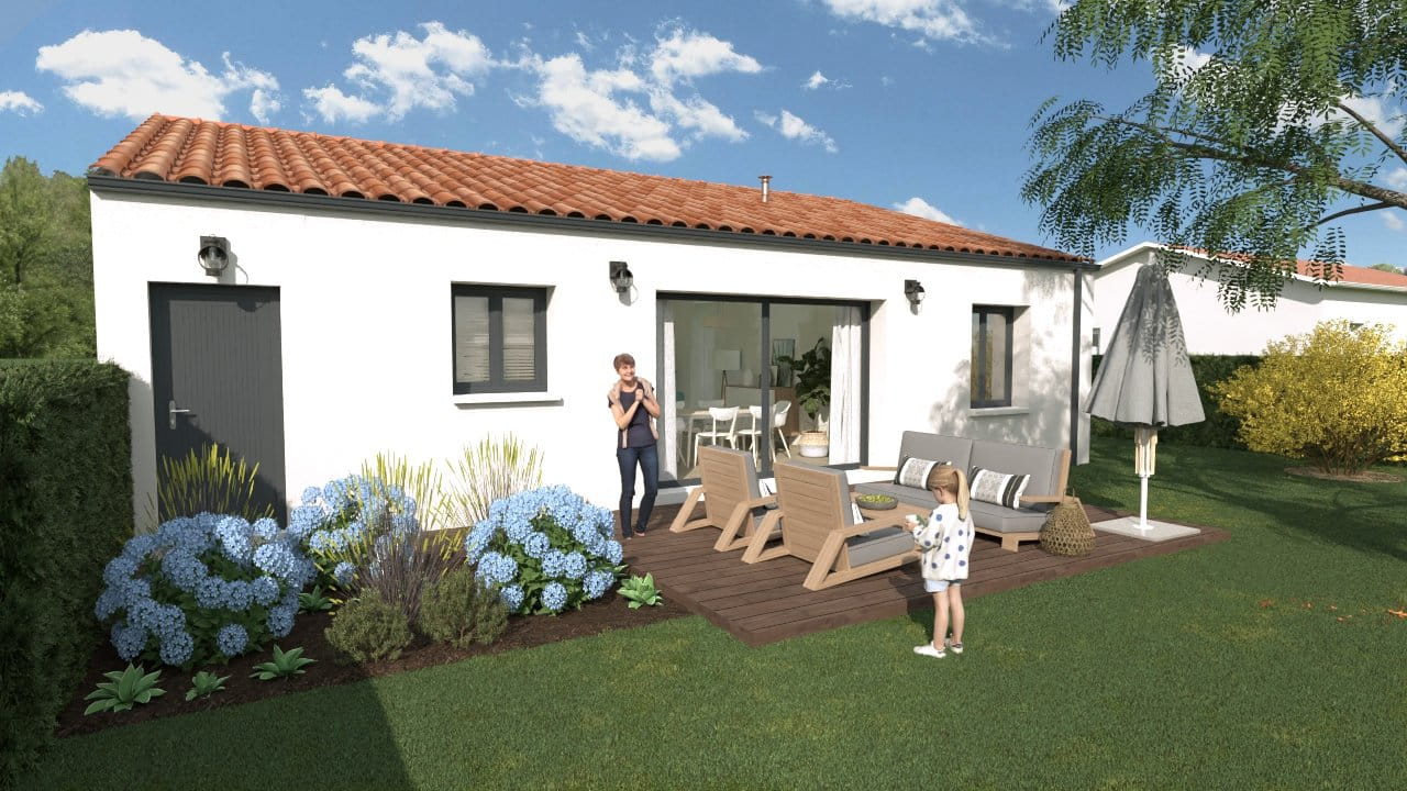 Maison familiale moderne avec jardin et terrasse ensoleillée