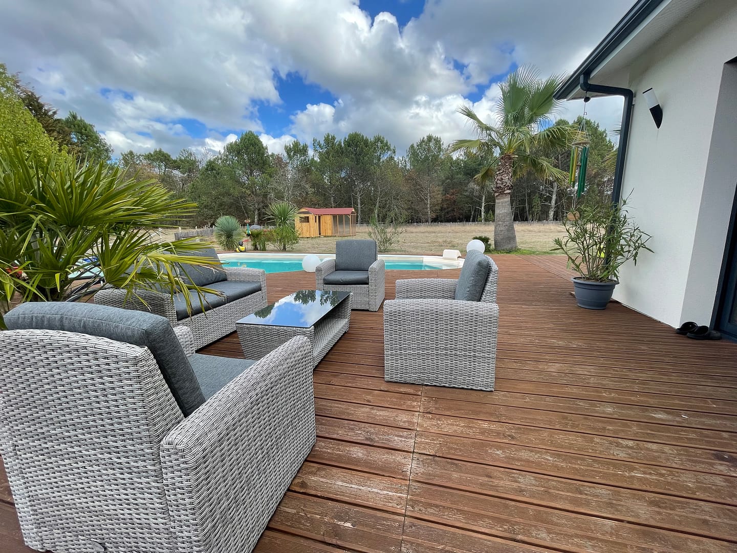 Terrasse jardin contemporain, piscine